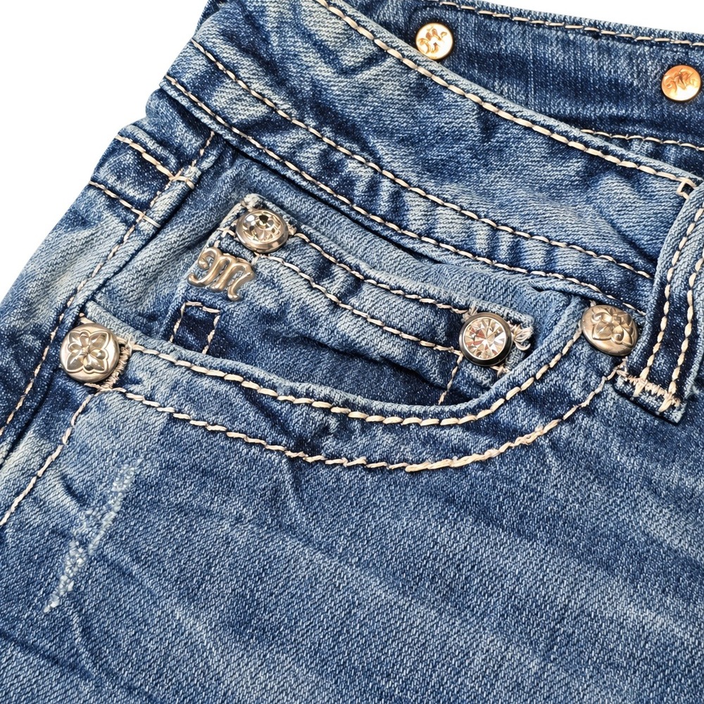 Miss Me Women Size 31 Skinny Jeans Blue Rhinestone Floral Pockets - Picture 8 of 14
